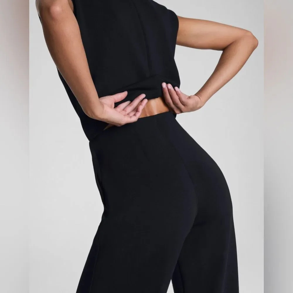 SPANX AirEssentials Mockneck Jumpsuit Sleeveless Black Wide-Leg Size Large - Picture 3 of 9